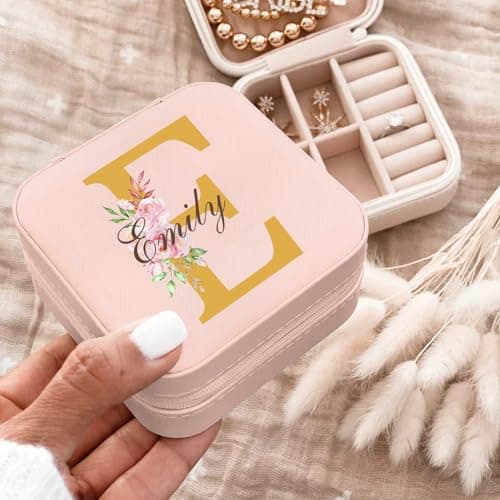 Corissy Personalized Jewelry Box for Women, Custom Travel Jewelry Case with Name and Birth Flower, Leather Jewelry Box for Rings, Earrings, Necklaces, Personalized Gifts for Women - Thumbnail 4