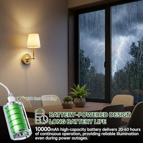 Lightbiz Battery Operated Wall Sconces Set of Two, Detachable Battery Wall Lights, 10000 mAh Battery and Remote, Rechargeable Sconces Wall Decor of 2 for Bedroom Living Room Hallway - Thumbnail 5
