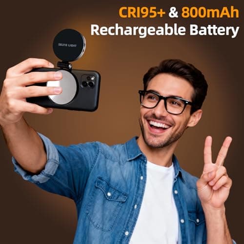Magnetic Selfie Light for iPhone with Mirror Foldable Magnetic Fill Light with Sticky Ring for Android Rechargeable Portable Phone Ring Lights for Selfies, Video, Makeup, Vlog, Tiktok, CRI95 - Thumbnail 6
