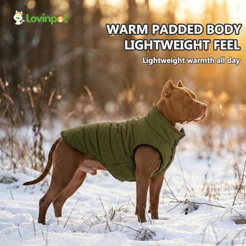 LovinPet Reversible Dog Puffer Coat for Medium & Large Dogs, Down‑Insulated Winter Jacket, Water‑Resistant & Wind‑Resistant, Anti‑Static, Dual-Sided Dark Green & Grey for Cold Weather,XL - Thumbnail 6