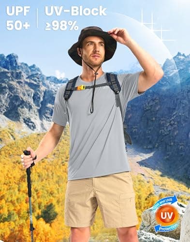 Pudolla Men's Rashguard Swim Shirts Short Sleeve UPF 50+ UV Fishing Shirts Quick Dry Water Beach Shirt(Light Grey XL) - Thumbnail 3