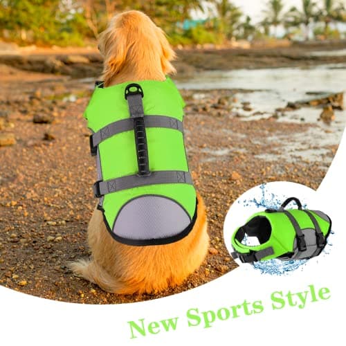 Mklhgty Dog Life Jacket, Reflective Adjustable Dog Life Vest with Rescue Handle for Swimming and Boating, Ripstop Pet Safety Life Preserver for Small, Medium and Large Dogs - Thumbnail 2