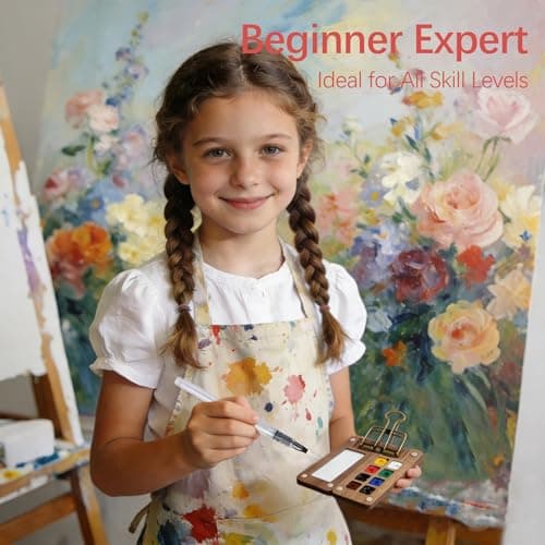 YAKUNCL 12-Color Mini Watercolor Travel Set with Wooden Sketchbook Kit - Portable Watercolor Painting Set Including Water Brush Pen, Sketch Pad & Copper Clip for Artists, Students & Painters - Thumbnail 4