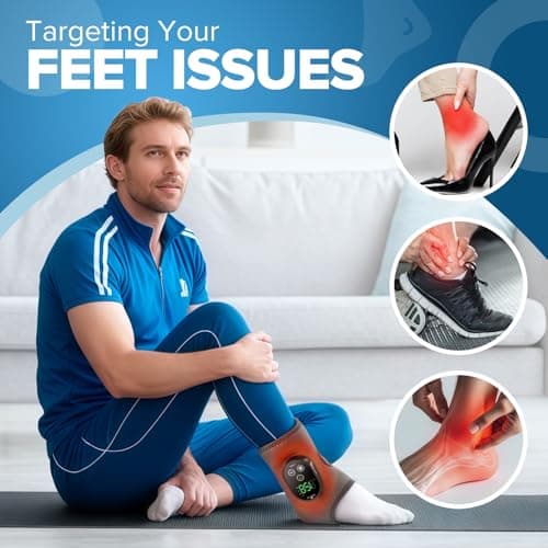 Cordless Foot and Ankle Massager for Pain Relief, Rechargeable Foot Massager for Neuropathy Ankle Heating Pad Wrap with Massage for Circulation, 6 Heat & 3 Vibration Levels, Auto Shut-Off (Grey) - Thumbnail 2