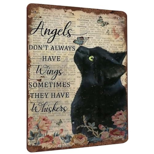 Carastora Vintage Metal Tin Sign Funny Sarcastic Party Wall Art Decor Signs Cat Decor Cat Lovers Gift Angels Don't Always Have Wings Sometimes They Have Whiskers Plaque Metal Man Cave Bar Pub Club - Image 1