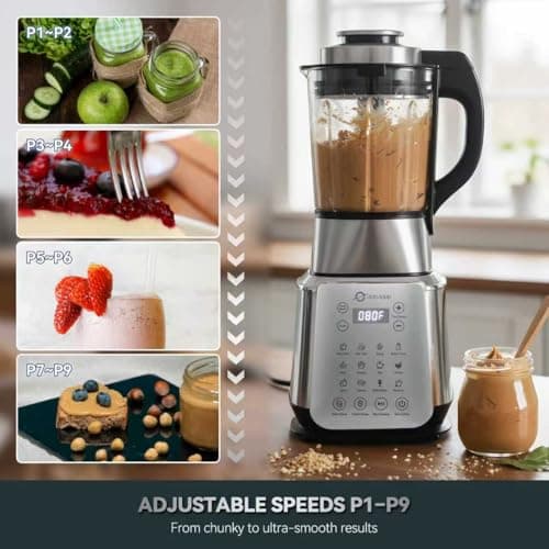Glass Blenders for Kitchen – Stainless Steel Professional Blender for Smoothies 1500W Motor, Food Processor Combo 9 Adjustable Speeds, 14 Preset Programs, BPA-Free Glass Jar blender, Nut Milk, Soups - Thumbnail 3