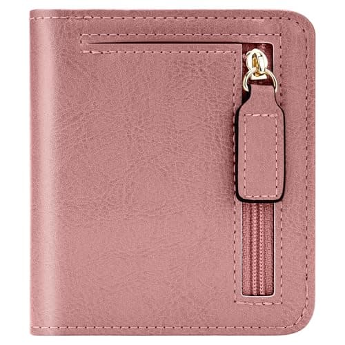 Gostwo Small Wallets Woman, Credit Card Holder Wallet, Slim Rfid Wallet Women, Compact Bifold Luxury Genuine Leather Pocket Passport Wallet Ladies Girls Mini Purse Travel with ID Window, Wax Pink - Image 1