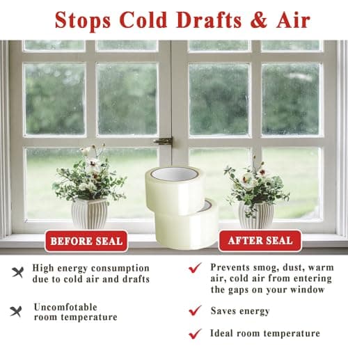 Dstorelhp 2Inch x 131FT Weather Stripping Tape, Transparent Window AC Insulation Tape, Window Air Conditioner Insulation - Thumbnail 4