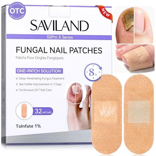 SAVILAND Extra Strength Fungal Nail Patches: 8H Overnight Repair 1% Tolnaftate Toenail Treatment (32 PCS) Nighttime Nail Renewal Restores Damaged Nails Discolored Thick Yellow Healthy Appearance - Image 1
