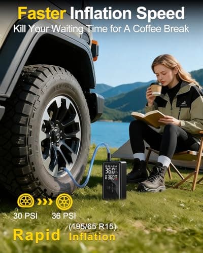 Tire Inflator Portable Air Compressor, Auto Air Pump for car tires with Digital Tire Pressure Gauge, Dual Digital LCD, Pocket Air Compressor for Cars, Bike, Motorcycle, Ball - Thumbnail 2