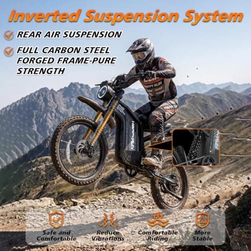 HAPPYRUN G18pro Electric Dirt Bike for Adults – 4500W Peak Motor, 60V 35Ah Battery, 38 mph Top Speed, 75 Mile Range, 5-Level Speed Control, Full Suspension, Hydraulic Brakes, 19″/17″ Off-Road Tires - Thumbnail 6