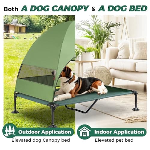Libbipaw Windproof Elevated Dog Bed with Canopy & Stakes, 3-Sided 90% UV Block, Chew-Proof Teslin Mesh Mat for Large Dogs up to 150lbs(Green X-Large) - Thumbnail 5