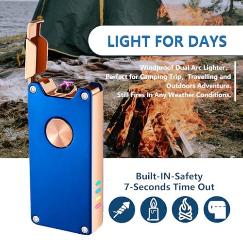 RSBYE Electric Lighter,Dual Arc Plasma Lighter with LED Battery Indicator, Rechargeable Windproof Flameless Electric Lighters with Gift Box(Blue) - Thumbnail 3