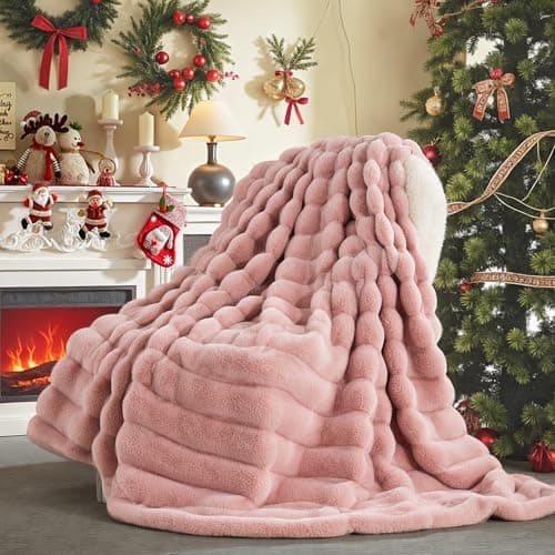 NEXHOME PRO Faux Fur Throw Blanket Pink, Luxury Soft Decorative Cozy Plush Long Shaggy Fluffy Blanket for Sofa Couch Bed Living Room, Reversible Puffy Thick Warm Blanket for Winter, 60"X80" - Image 1