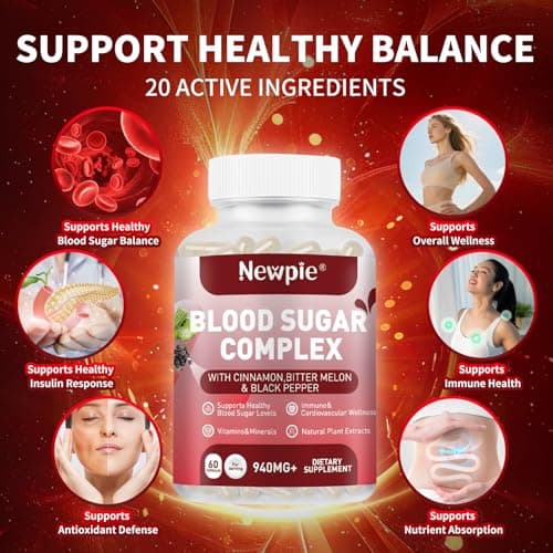 Blood Sugar Complex Supplement – Supports Healthy Blood Sugar in Normal Range, Natural with 20 Active Ingredients Including Cinnamon, Bitter Melon, Fenugreek Seeds & Vitamins, Non-GMO, 60 Capsules - Thumbnail 4