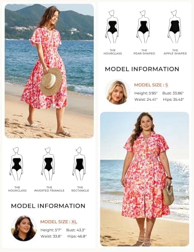 GRACE KARIN Womens Summer Maxi Floral Dress Casual 2026 Long Zipper Dresses Boho Flowy Beach Vacation Sundress with Pockets Red Floral S - Thumbnail 4