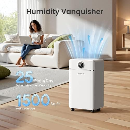 CHIVALZ 1500 Sq.Ft Dehumidifier for Basement with Drain Hose Max 25 Pints, Dehumidifiers for Home, Bedroom, Bathroom, Quiet, Intelligent Humidity Control, 3 Modes, 24H Timer, White 1Pack - Thumbnail 2