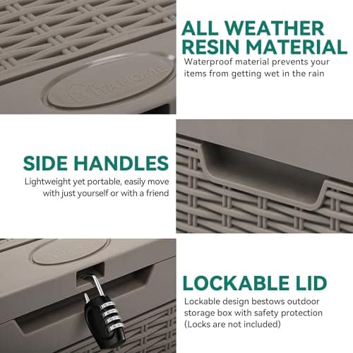 YITAHOME 32 Gallon Rattan Deck Box, Indoor Outdoor Storage Box for Patio Furniture, Pool Accessories, Cushions, Garden Tools, Sports Equipment, Waterproof Resin with Lockable Lid & Side Handles,Brown - Thumbnail 4