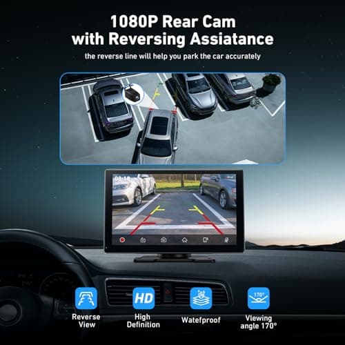 Gikktdr Wireless Carplay Screen for Car & Android Auto, 4K Dash Cam + 1080P Backup Camera, Portable Touchscreen, GPS Navigation, Bluetooth for All Cars (9inch) - Thumbnail 5