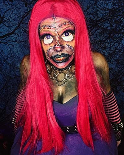 Bienvenu Women Stretch Striped Socks Knee High Stockings Long Arm Warmer Fingerless Mitten Gloves,Fuchsia - Thumbnail 6