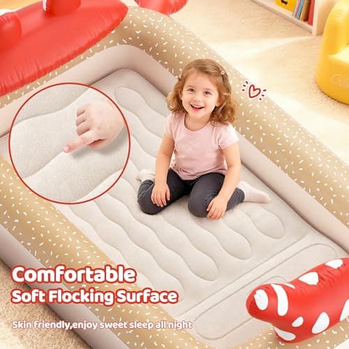 CoziBB Inflatable Toddler Travel Bed, Portable Travel Bed with Flocked Mattress, Built-in Pillow & Carry Bag, 4 Side Safety Bumpers for Toddlers-Hermit Crab - Thumbnail 5