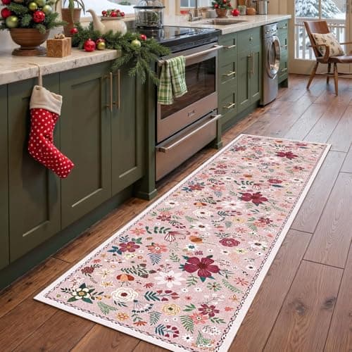 HiChiclife Runner Rug, Floral Rug, Long Rug for Hallway Kitchen,2'x 8',Pink