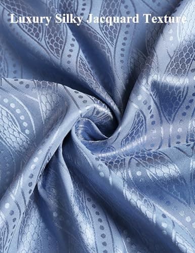 ZAFUL Mens Long Sleeve Shirts Button Up Solid Casual Jacquard Business Formal Silky Dress Shirt Blue S - Thumbnail 3