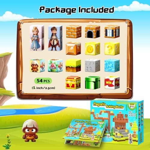 Magnetic Blocks- Easter Basket Stuffers - Magnetic Cubes STEM Sensory Toys, Build Forest Toys & Games Set, Birthday Gifts for Kids Boys Girls Age 3 4 5 6 7 8 9 10 (54pcs 1inch) - Thumbnail 3