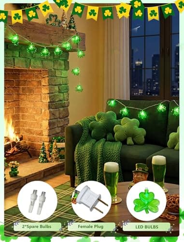 LED Shamrock String Light, 8.5Ft Clover String Light with 10 3D Green Clover Lights,Outdoor Irish Shamrock St Patrick's Day String Lights for Indoor Outdoor St. Patrick's Day Party Irish Holiday Decor - Thumbnail 3