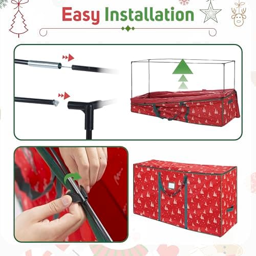 ELONG HOME Christmas Tree Storage Bag for 9ft Tree, Deluxe Rolling Moving Bags with Wheels and Heavy-Duty Zippers，Padded Design with Secure Fastening Straps - Thumbnail 6