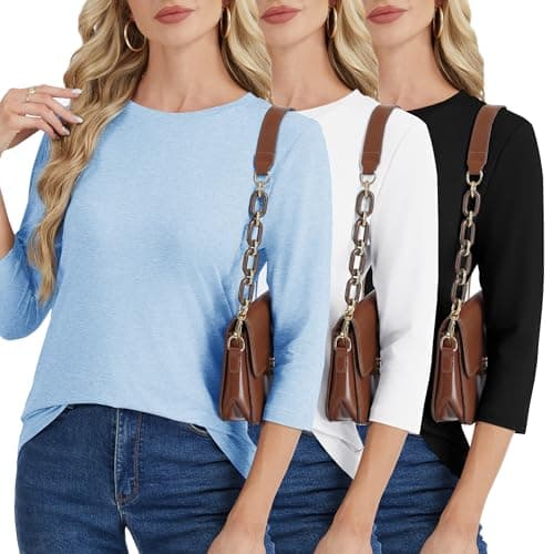 GAYHAY 3 Pack 3/4 Length Sleeve Womens Tops - Loose Fit Elbow Length Dressy T Shirts Spring Blouse Blue Black White 2026 - Image 1