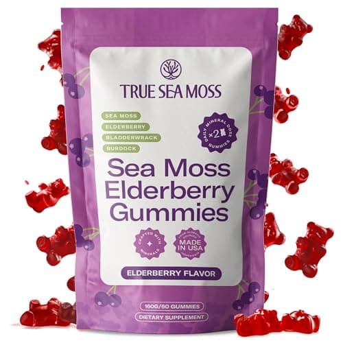TrueSeaMoss Sea Moss Elderberry Gummies for Adults & Kids – with Burdock Root, Bladderwrack & Magnesium – 60 Gummies (Pouch May Vary) - Image 1