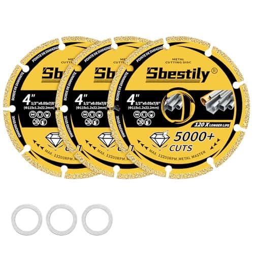 Sbestily Diamond Cutting Wheel 4 1/2 x 7/8 Inch for Metal, Cut Off Wheels with 5000+ Cuts on Rebar, Steel, Iron,INOX, Ceramic, Tiles, Angle Grinder Attachment Cutting Blades (3PCS) - Image 1