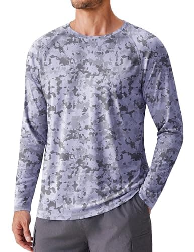 PINSPARK Mens UV Protection Shirts Long Sleeve Fishing Shirt Moisture Wicking Athletic Shirts for Men Beach SPF Rashguards Grey - Image 1