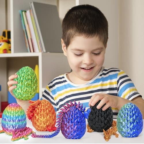 ONEVIVE 6 PCS Dragon Egg, 3D Printed Dragon Eggs with Dragon Inside Surprise Mystery Easter Egg Fidget Toy, Articulated Crystal Toys for Kid Desk Decor (B) - Thumbnail 3
