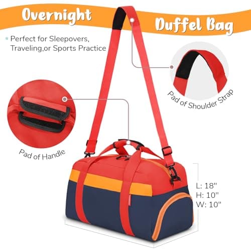 WOOMADA Travel Duffle Bag, Weekend Bag with Wet Pocket & Trolley Sleeve, Overnight Duffel(red&dark blue) - Thumbnail 3