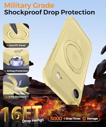 MOCCA Design for iPhone Air Case, Compatible with Magsafe [Premium Invisible Magnetic Ring Stand] [Military Drop Protection] Full Camera Guard Translucent Matte Slim Phone Cover 6.5",Creamy Yellow - Thumbnail 5
