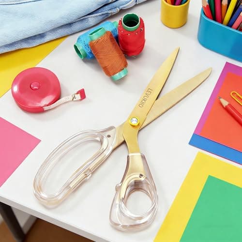 scissors all purpose, Titanium Coated Blades and Ergonomic Clear Handle, Clear Gold scissors for Office Desk, Modern Design for Craft, Sewing, fabric,Office/Gold - Thumbnail 5