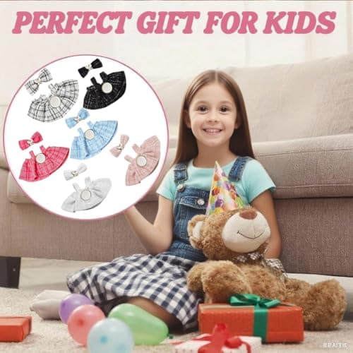 LOVMAGIC 2 Dresses Pink and White for 17cm Doll Clothes,with Cute Bow and Lovely Skirt Decor,Suitable for 17cm Plush Dolls Accessories - Thumbnail 4