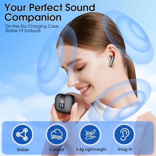 Wireless Earbuds Bluetooth 5.4 In Ear Buds 6 Mic ENC Noise Cancelling Clear Calls, Deep Bass HiFi Stereo Sound Earphones 35H Playtime LED Power Display IPX7 Waterproof Headphones for Android iOS Black - Thumbnail 5