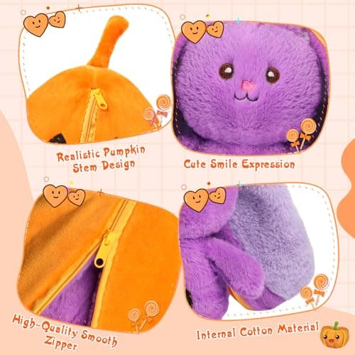 MIAODAM Bunny Stuffed Animal Plush,Reversible Pumpkin Bunny Plushies Pillow, Cute Rabbit Plush Toy Gift for Baby Toddler Girls Boys (11inch) - Thumbnail 4