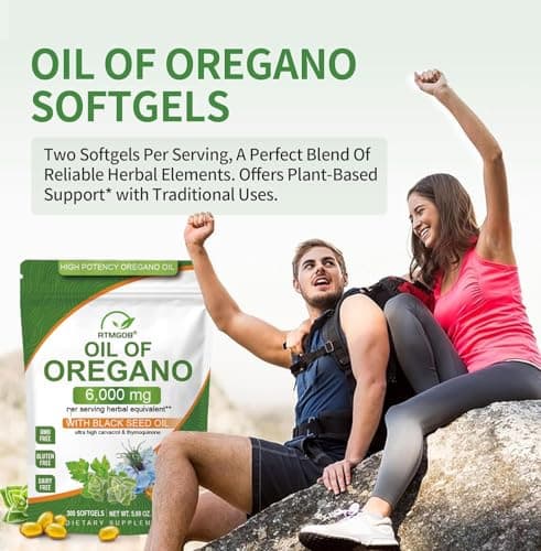 RTMGOB Oil of Oregano Softgels with Black Seed Oil Supplements,2 in 1 Oregano Supplement for Immune Health |Retains High Concentrated Carvacrol & Thymoquinone,Non-GMO-300 Softgels - Thumbnail 5