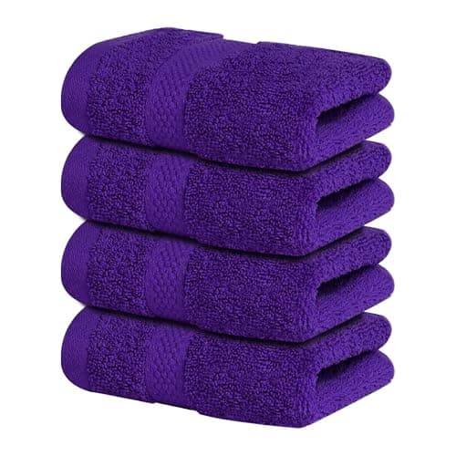Infinitee Xclusives Luxury Wash Cloths for Showering [13x13] – 100% Cotton Washcloths [Pack of 4], Soft and Absorbent Face Towels for Bathroom Wash Clothes, Gym, and Spa (Profound Purple) - Image 1