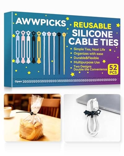 KLKE 52-Pack Silicone Cable Ties, Reusable Cord Organizer Straps With 2 Binding Methos, Durable & Stretchable Wire Management for Home, Office, Travel (Multicolor) - Image 1