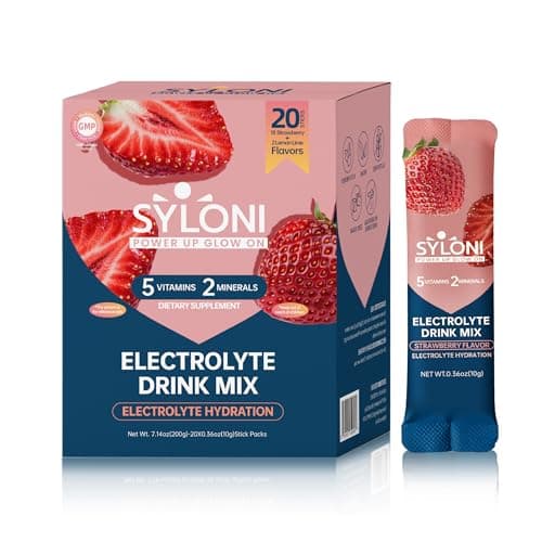 Syloni Electrolytes Powder Packets, Strawberry(0.36 oz*20 Sticks), Sugar Free Hydration Packets Electrolyte Drink Mix with 7 Vitamins and Electrolytes, Keto Friendly, Vegan, Gluten Free - Image 1