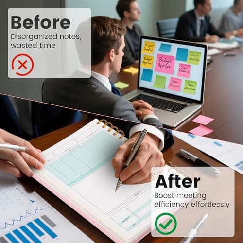 Meeting Notebook for Work with Action Items 5.5×8.5 Hardcover Spiral Meeting Planner for Office Business Meeting Work Notes Notebooks for Note Taking Professional Meeting Notebooks for Men Women,Black - Thumbnail 5