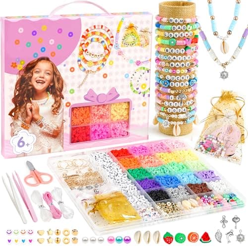 Sistenia Girls Gifts Bracelet Making Kit, 20 Colors Polymer Clay Beads with Charms Letter Beads Arts and Crafts Kit Jewelry Making Set Cute Birthday Gift Idea for Kids Ages 6-15 - Image 1