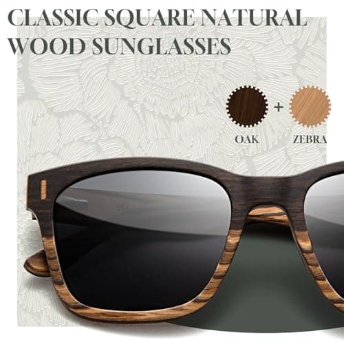 SUNGAIT Oak Zebra Wood Sunglasses Mixed-color Frame Black Polarized Lens Gifts for Men(Oak Zebra Wood/Grey Lens) - Thumbnail 2
