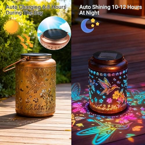 Solar Lanterns Outdoor Waterproof Hummingbird Garden Decor, Birthday Gifts for Women Mom Grandma Seniors, Metal Hanging Lanterns Decorative Colorful LED Lights for Lawn, Yard, Patio, Backyard, Porch - Thumbnail 5