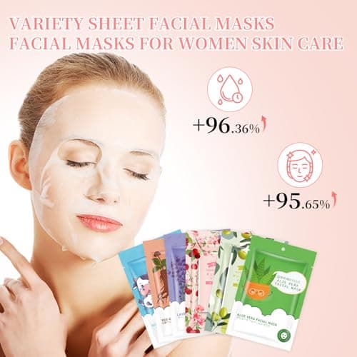 12 Sheets Face Masks Skincare, Moisturize Face Masks Suitable for Sensitive Skin, Hydrate Facial Mask for All Skin Types, Bulk Facial Masks for Women Skin Care, Soothe Face Mask for Spa Party - Thumbnail 2